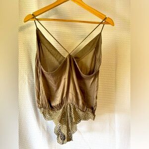 Free People Intimately Strappy Camisole Bodysuit Women’s Small, Taupe; sexy top!